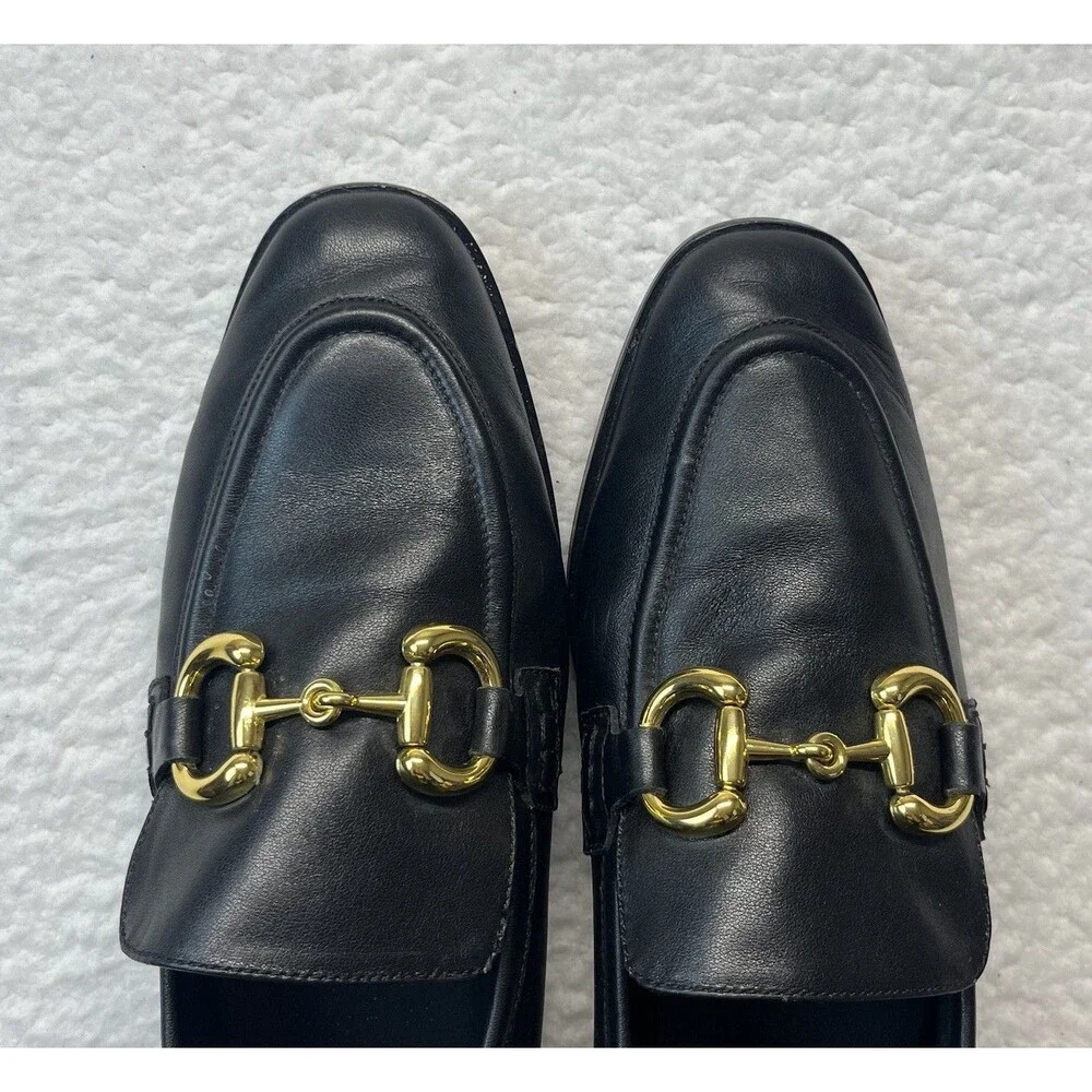 Jeffrey Campbell Loafers Womens 9.5 Black Leather Velviteen Gold Horsebit Shoes